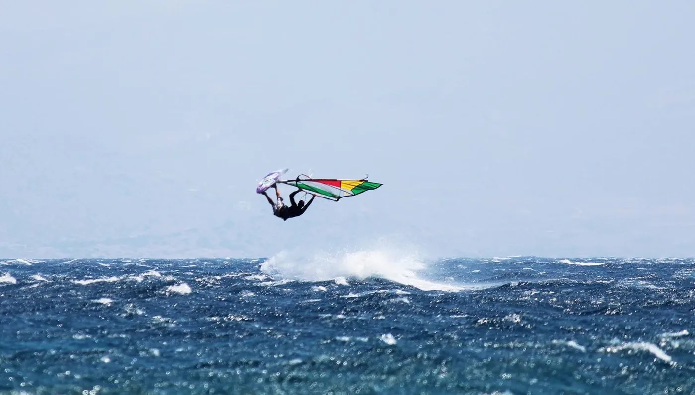 Advanced windsurfing jump at Paros